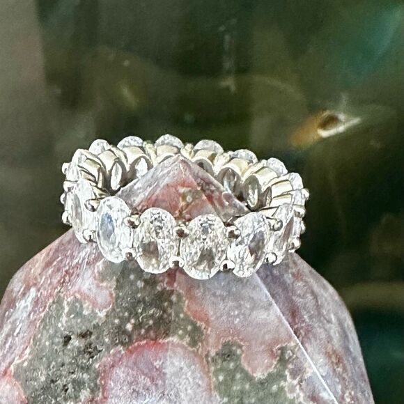 Oval CZ Eternity Band Ring - Picture 2 of 8